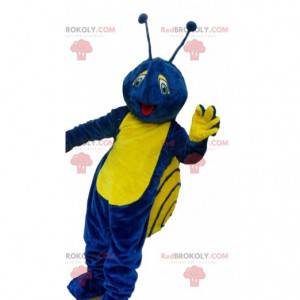 Niebiesko-żółta maskotka ślimak, kolorowy kostium owada -
