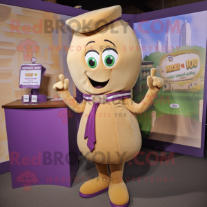 Tan Grape mascot costume character dressed with a Pencil Skirt and Cummerbunds