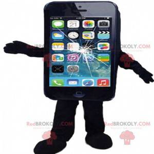Mascot teléfono celular negro, teléfono inteligente roto -