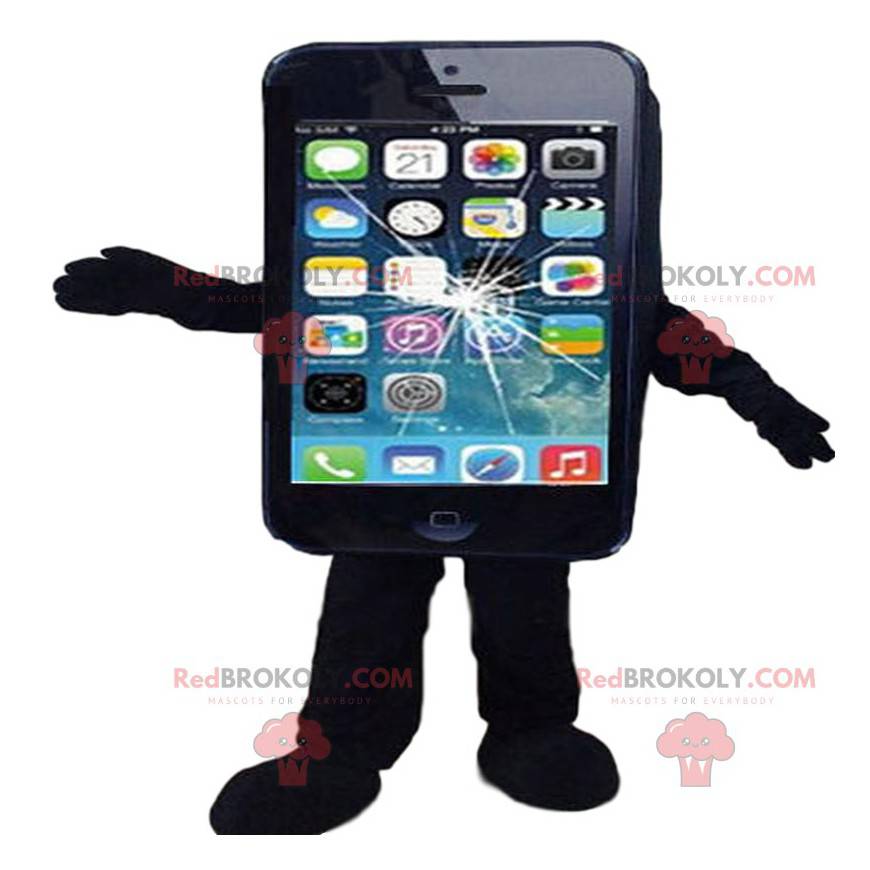 Maskottchen schwarzes Handy, kaputtes Smartphone -