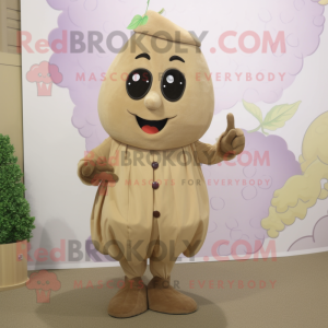 Tan Grape mascot costume character dressed with a Pencil Skirt and Cummerbunds