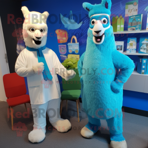 Cyan Lama maskot kostume...