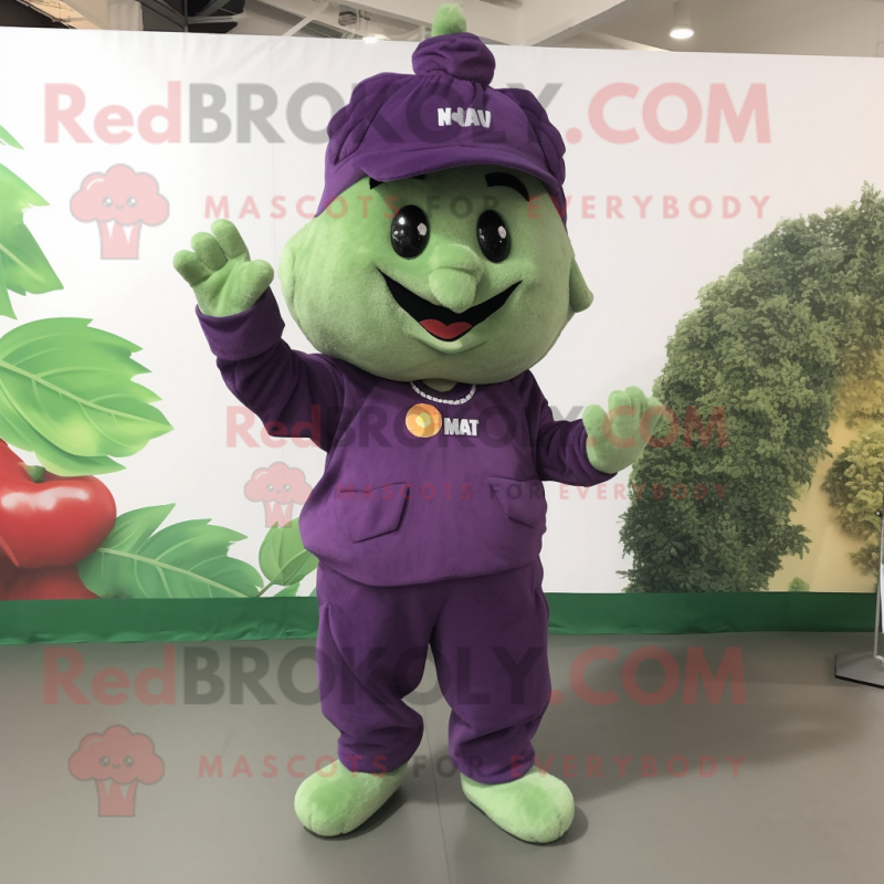 nan Grape mascot costume character dressed with a Corduroy Pants and Foot pads